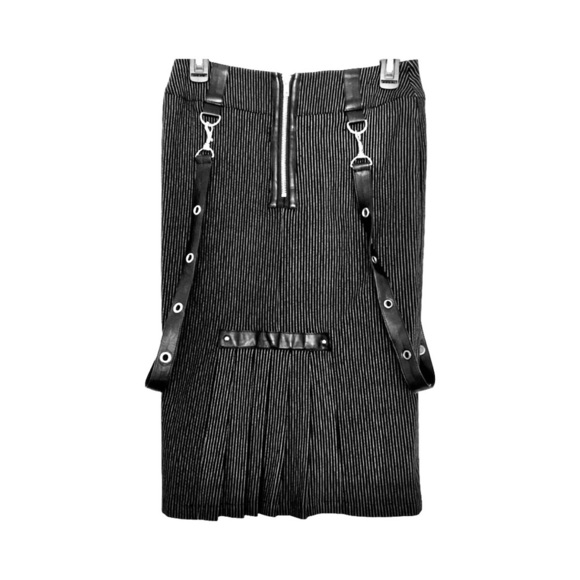 Jawbreaker 💋 Black Pinstripe Skirt with Leather Straps - Picture 9 of 9